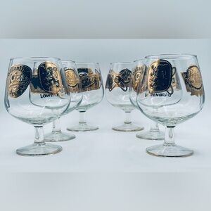 6 Vintage MCM brandy snifter glasses gold cognac barware advertising 5 Brewers